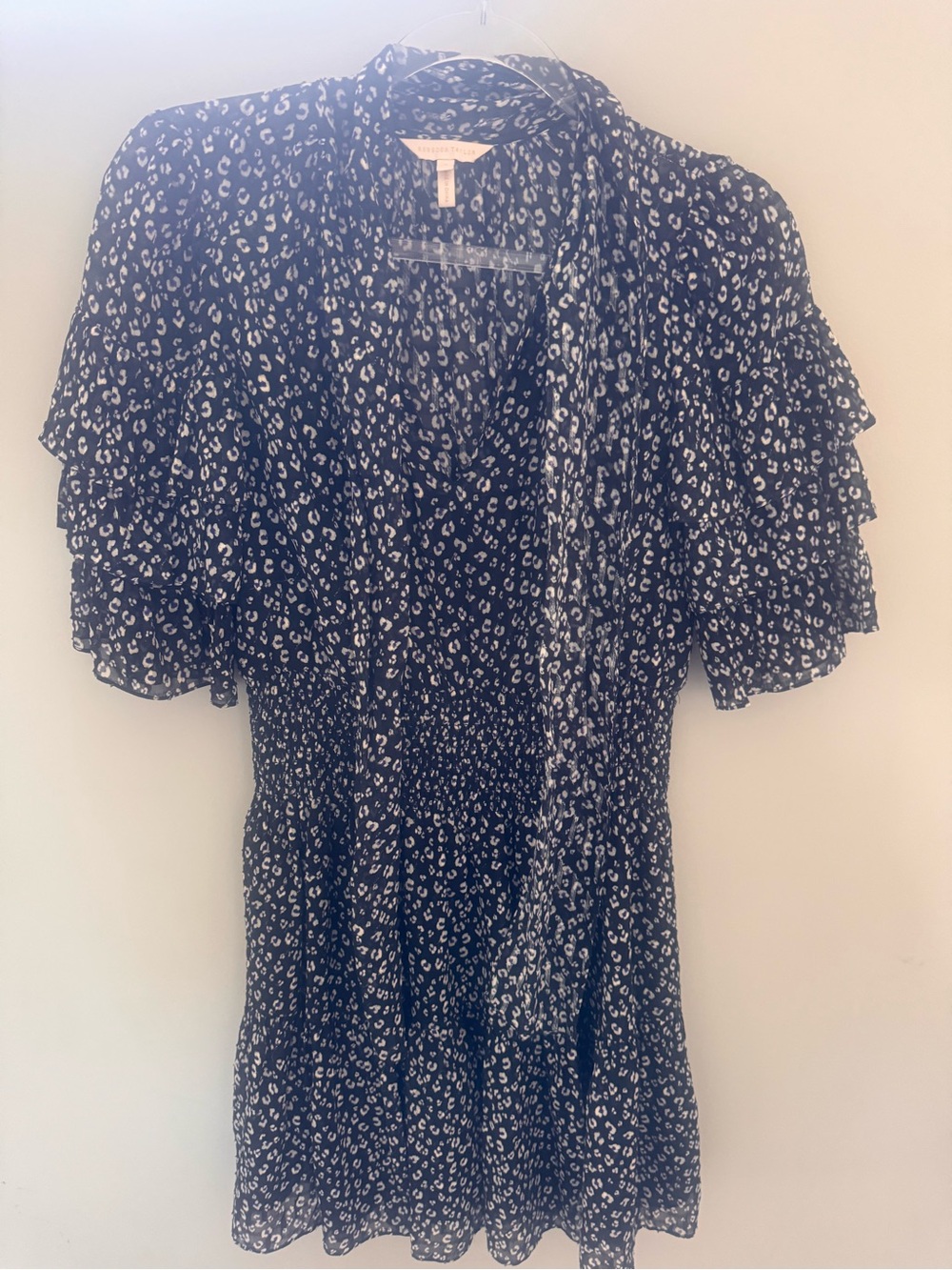 Rebecca Taylor Black and White Mini Dress with Ruffle Sleeves